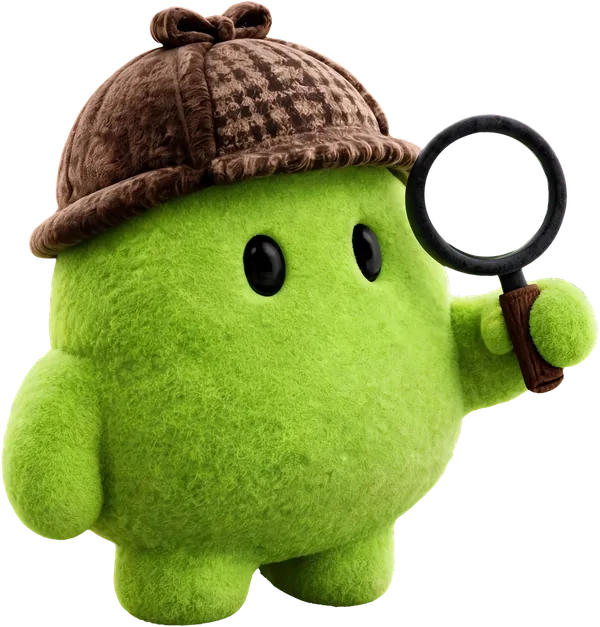 Detetive, o mascote do Detetive do Desconto, com a lupa